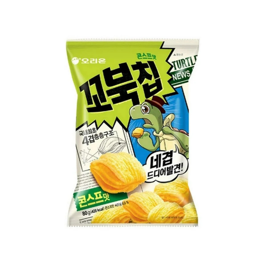 Orion skrudintų kukurūzų sriubos skonio „Turtle Chips“ traškučiai, 80 g